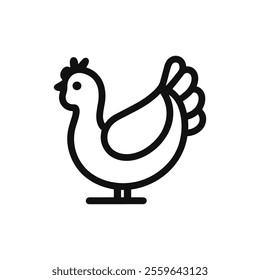 Simple chicken line icon. Minimal turkey outline logo. Black and white colors vector illustration.