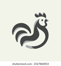 Simple chicken silhouette logo in black and gray