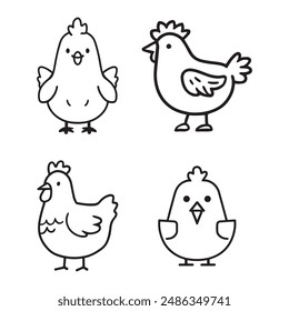 simple chicken vector one line illustration, colorful chicken art, abstract chicken rooster face head mascot logo vector icon