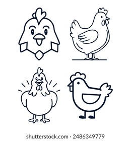 simple chicken vector one line illustration, colorful chicken art, abstract chicken rooster face head mascot logo vector icon