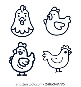 simple chicken vector one line illustration, colorful chicken art, abstract chicken rooster face head mascot logo vector icon