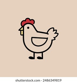 simple chicken vector one line illustration, colorful chicken art, abstract chicken rooster face head mascot logo vector icon