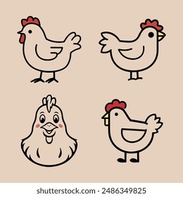 simple chicken vector one line illustration, colorful chicken art, abstract chicken rooster face head mascot logo vector icon