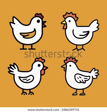 simple chicken vector one line illustration, colorful chicken art, abstract chicken rooster face head mascot logo vector icon