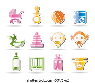 Simple Child, Baby and Baby Online Shop Icons - Vector Icon Set