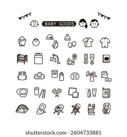 Simple childcare items icon set.