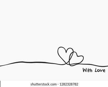 simple childish continuous hand drawn line art seamless two heart symbols for pattern, wallpaper, background, banner, label, texture, card, cover, etc. vector design.
