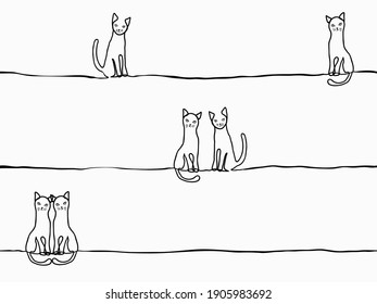 simple childish continuous lines cats or kitten seamless pattern for background, wallpaper, texture, banner, label, cover, card etc. vector design