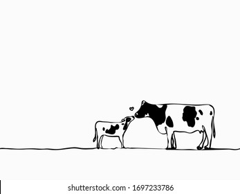 simple childish continuous lines cow milk cattle seamless pattern for background, wallpaper, texture, banner, label, cover, card etc to celebrate day like easter's day. vector design