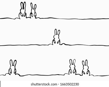 simple childish continuous lines front body bunny seamless pattern for background, wallpaper, texture, banner, label, cover, card etc to celebrate day like easter's day. vector design