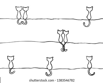 simple childish continuous lines kitten seamless pattern for background, wallpaper, texture, banner, label, cover, card etc to celebrate day like holloween's day. vector design