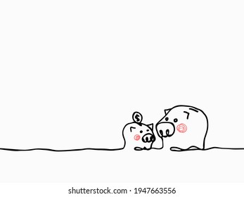 simple childish continuous lines piggy outline seamless pattern with copy space for background, wallpaper, texture, banner, label, cover, card etc to celebrate day like easter's day. vector design