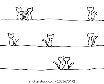simple childish continuous lines sitting cat seamless pattern for background, wallpaper, texture, banner, label, cover, card etc to celebrate day like holloween's day. vector design