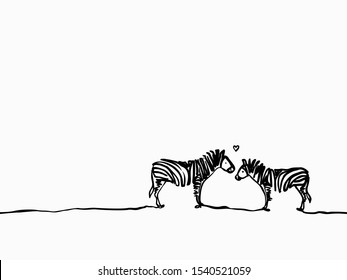 simple childish continuous lines zebras with heart seamless pattern for background, wallpaper, texture, banner, label, cover, card etc to celebrate day like easter's day. vector design