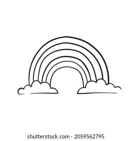 Un simple dibujo infantil de un arco iris. Esbozo de Doodle aislado sobre fondo blanco. Ilustración vectorial dibujada por mano