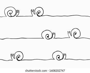 simple childish hand drawing continuous lines of snails seamless pattern for background, wallpaper, label, banner, texture, cover theme of spring animal. vector design.