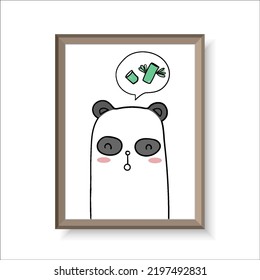 simple childish hand drawn cute panda think of bamboo line art for wallpaper, background, picture, poster, painting, drawing, postcard, billboard, banner, label, print element etc. vector design.