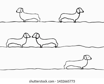 simple childish hand drawn dog continuous line art seamless pattern for background