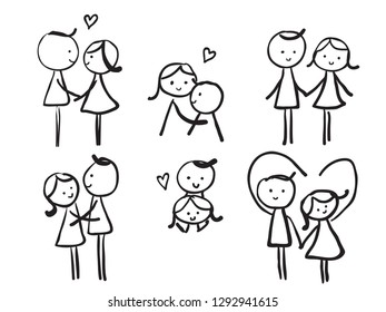 simple childish hand drawn line art couple for pattern, background, wallpaper, texture, banner, label etc. vector design