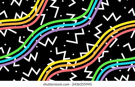 Simple infantil dibujado a mano sin patrón. Fondo de garabato colorido al azar con remolinos, haces y puntos. Fondo abstracto colorido divertido en estilo doodle