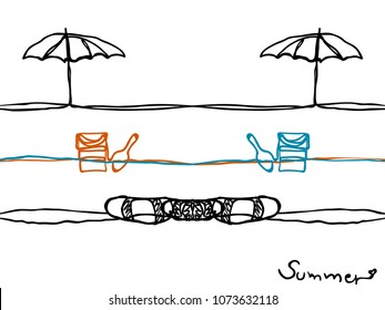 simple childish hand drawn summer season continuous lines art seamless pattern, wallpaper, banner, label, texture, vector design