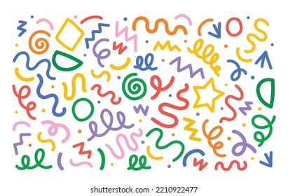 Simple childish scribble backdrop bundle. Colorful line doodle seamless pattern. Creative minimalist style art background collection for children or trendy design with basic shapes.  - Shutterstock ID 2210922477