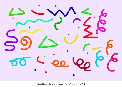 Simple childish scribble backdrop bundle. Colorful line doodle pattern. Creative minimalist style art background collection for children or trendy design with basic shapes. Pattern for wrapping paper