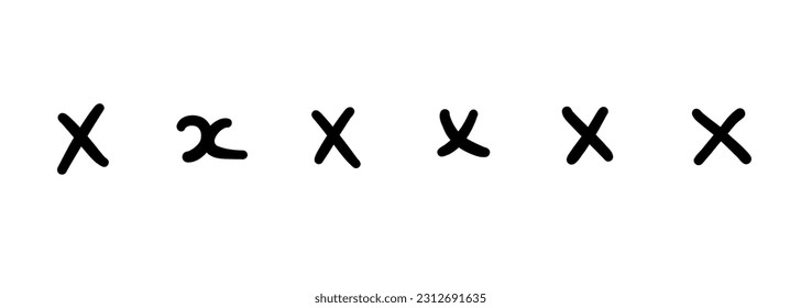 Simple childlike black english latin X alphabet letter symbol. Vector illustration in hand drawn doodle style isolated on white background. For learning, decorating, kids book, card, logo.