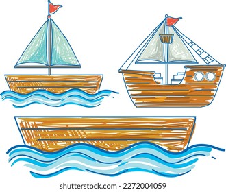 Simple children scribble of boats illustration