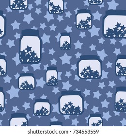 simple children seamless pattern with banks and stars on a blue background