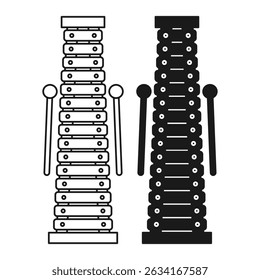 Simple Children Toy Xylophone Flat Black and Outline Style. Xylophone Icon on White Background.