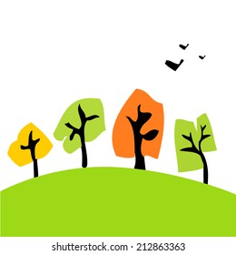 Simple children's autumn landscape. Vector