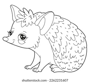Simple children's coloring book cute desert animal character big - eared hedgehog, linear simple drawing with ornamental patterns. Design for children's creativity, material for learning.