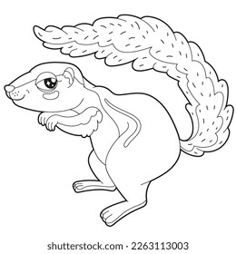Simple children's coloring book cute desert animal character desert squirrel, linear simple drawing with ornamental patterns. Design for children's creativity, material for learning.
