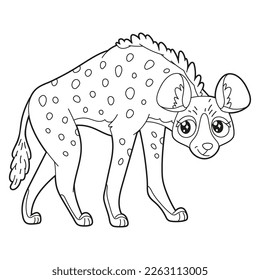 Simple children's coloring book cute desert animal character hyena, linear simple drawing with ornamental patterns. Design for children's creativity, material for learning.