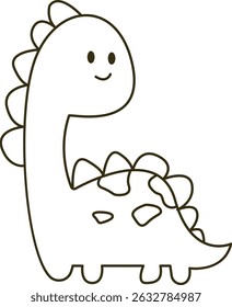 Simple children's coloring illustration in line art style of a baby dinosaur for kids  