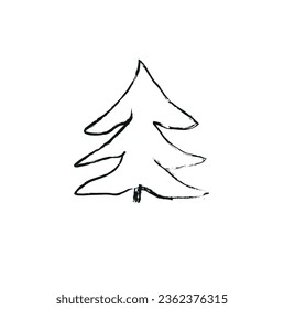  A simple children's drawing of spruce in doodles.  Template for the design of a postcard, logo, poster, children's book, fabric, wallpaper. Flat design style.