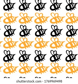 Simple children's pattern with bees. Hand-drawn illustration. White background.