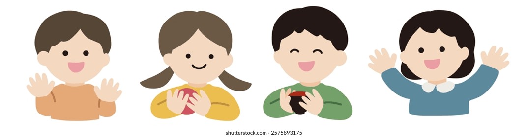 Simple children's upper body vector illustration set