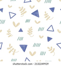 A simple children's vector pattern on a white background. Cute pastel Scandinavian print with ears, triangles and blades of grass in watercolor style for decor, textiles, wrappers, postcards, kids