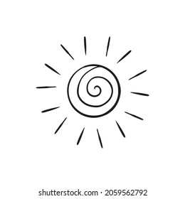 Simple childs drawing of a rainbow. The symbol of happiness. Doodle sketch isolated on white background. Hand drawn vector illustration