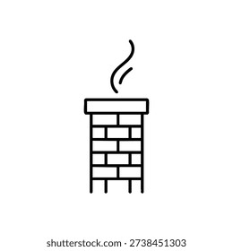 Simple chimney with smoke line icon black and white vector illustration for heating construction and home design