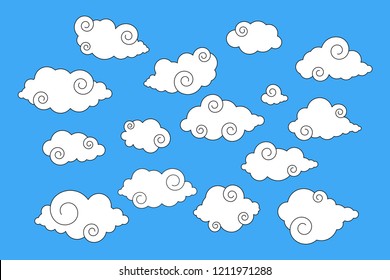 Simple Chinese / Japanese style swirl clouds set isolated vector 