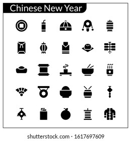 Simple Chinese New Year Icon Set With Solid Style Contain Such Icon as Lantern, Firecrackers, Fireworks, Gold, Money, Culture, Scroll, Envelope, Fan, and more. 48 x 48 Pixel Base. Pixel Perfect