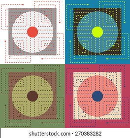 Simple Chinese Pattern, ethnic background pattern, orient vector pattern with squares, sircles and mandala