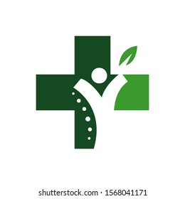 simple chiropractic logo. shilhouette of actve people and spine. spinal care vector template illustration