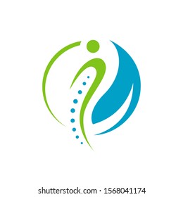 simple chiropractic logo. shilhouette of actve people and spine. spinal care vector template illustration