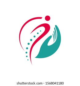 simple chiropractic logo. shilhouette of actve people and spine. spinal care vector template illustration