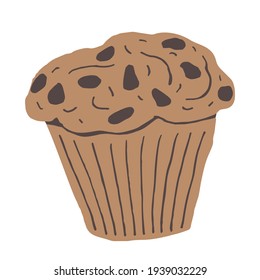 Simple chocolate cupcake isolated on white background. Stock vector illustration