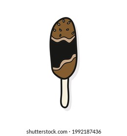 
Simple chocolate ice cream colored line icon, doodle vector illustration